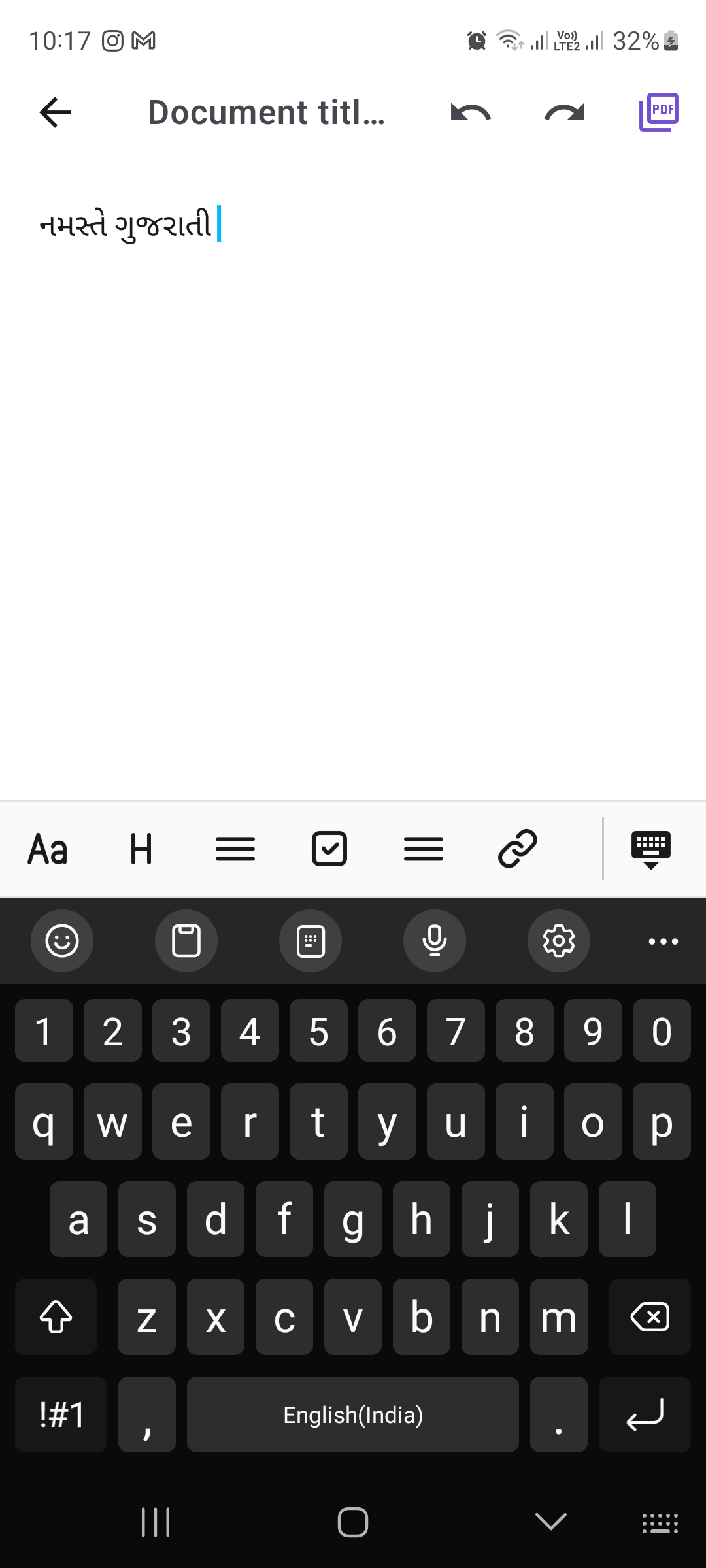 Typing Gujarati text with live suggestions